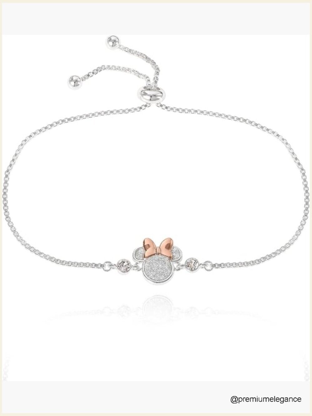 Minnie Mouse Lariat Bracelet with Glitter Pendant Crystals Adjustable